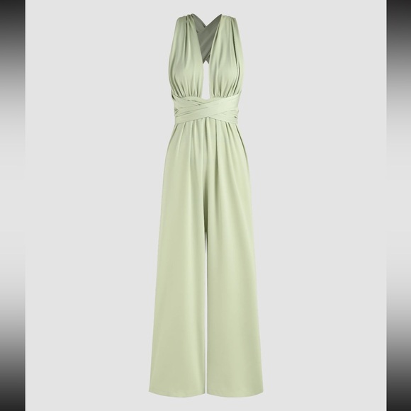 Pants - NWT Mint Satin Halter Jumpsuit